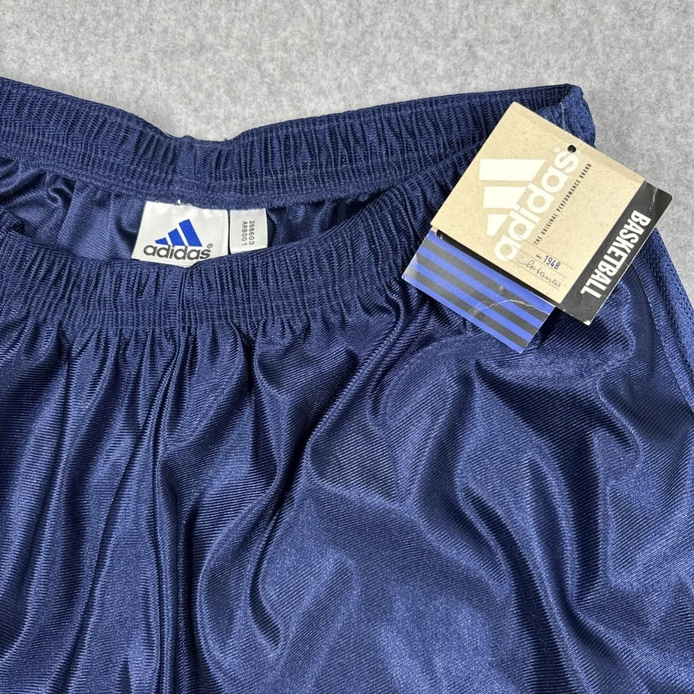 Vintage Y2K Adidas Basketball Shorts Men's XL Blue Dazzle Shiny Silky Satin NWT